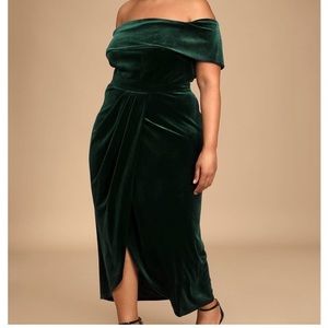 NWT LULUS emerald green velvet I'm Enchanted off-the-shoulder maxi dress